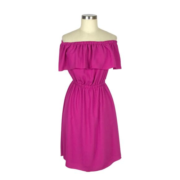 WILFRED Hot Pink Hosta Off Shoulder Summer Mini Dress Size Medium Ruffle Pockets - Picture 1 of 5